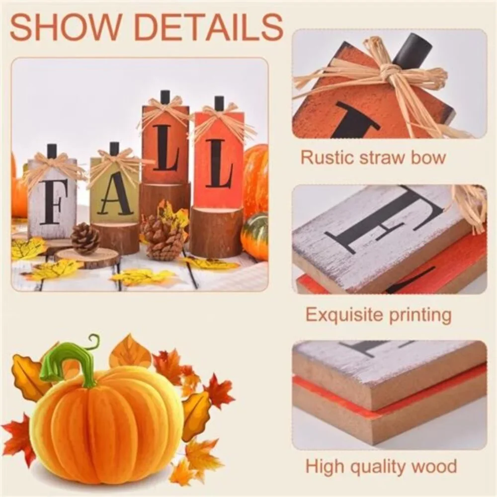 Fall Decorations for Home, 4 Pcs Rustic Farmhouse‎ Home Table Autumn Decor Signs